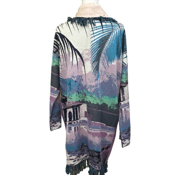 Aldo Martins for Anthropologie Blue Sunset Print fringed jacket, large, eclectic - Picture 3 of 5